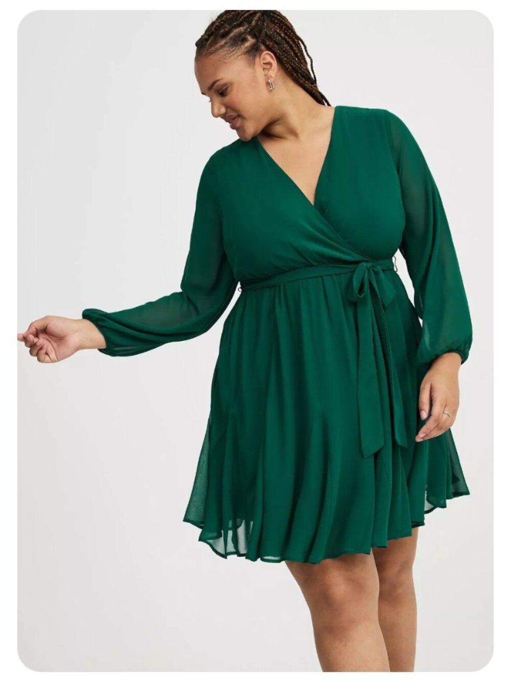 Torrid Green Chiffon Surplice Long Sleeve Dress sz 1